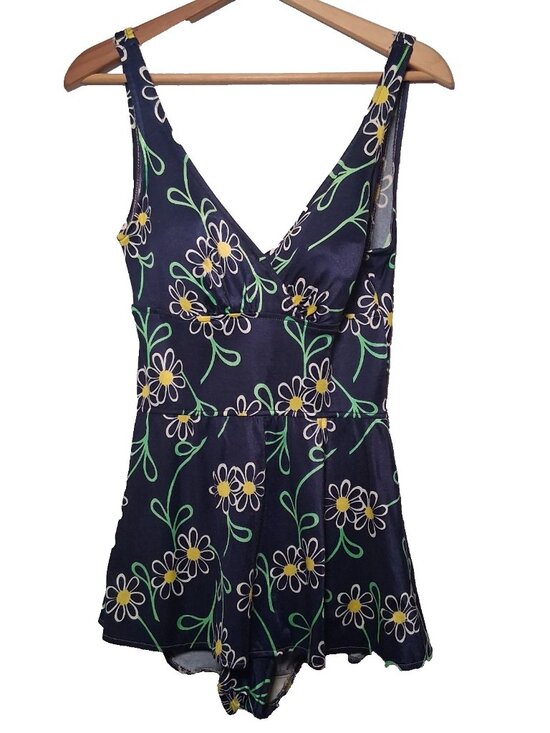 Jantzen Other - Vintage Jantzen Bathing Suit Swim Dress 16 Blue Daisy Flowers 1660s 1970s USA